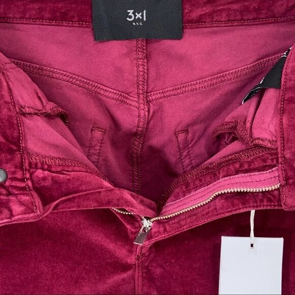 3x1 Higher Ground Cropped Stretch Cotton Velvet Merlot Size 26 - Picture 6 of 11